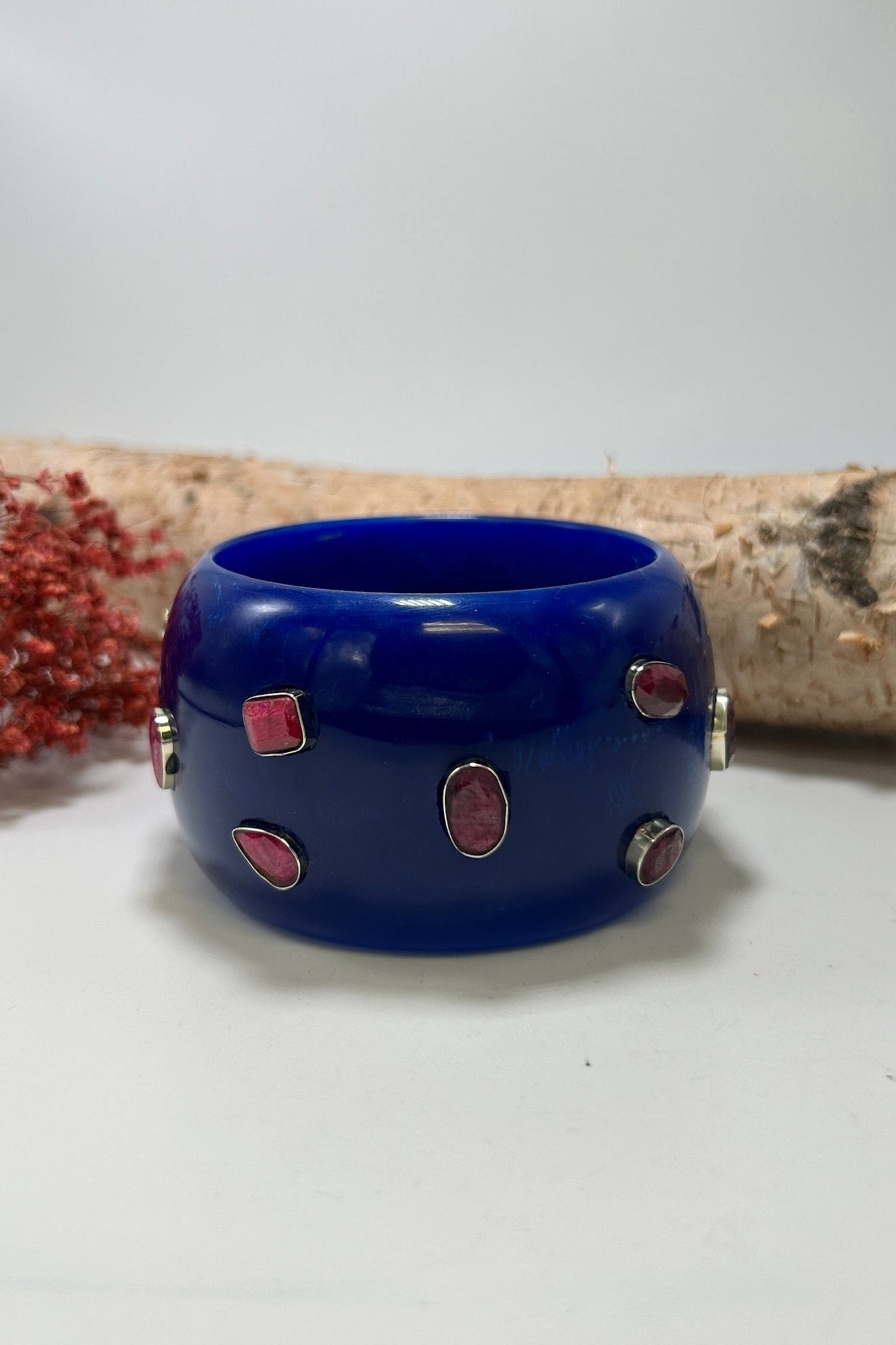 Statement Bangle in Blue w/ Ruby - ivyandlavyboutique ivyandlavyboutique
