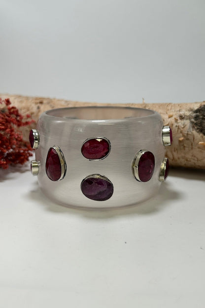 Statement Bangle in Clear w/ Ruby - ivyandlavyboutique ivyandlavyboutique