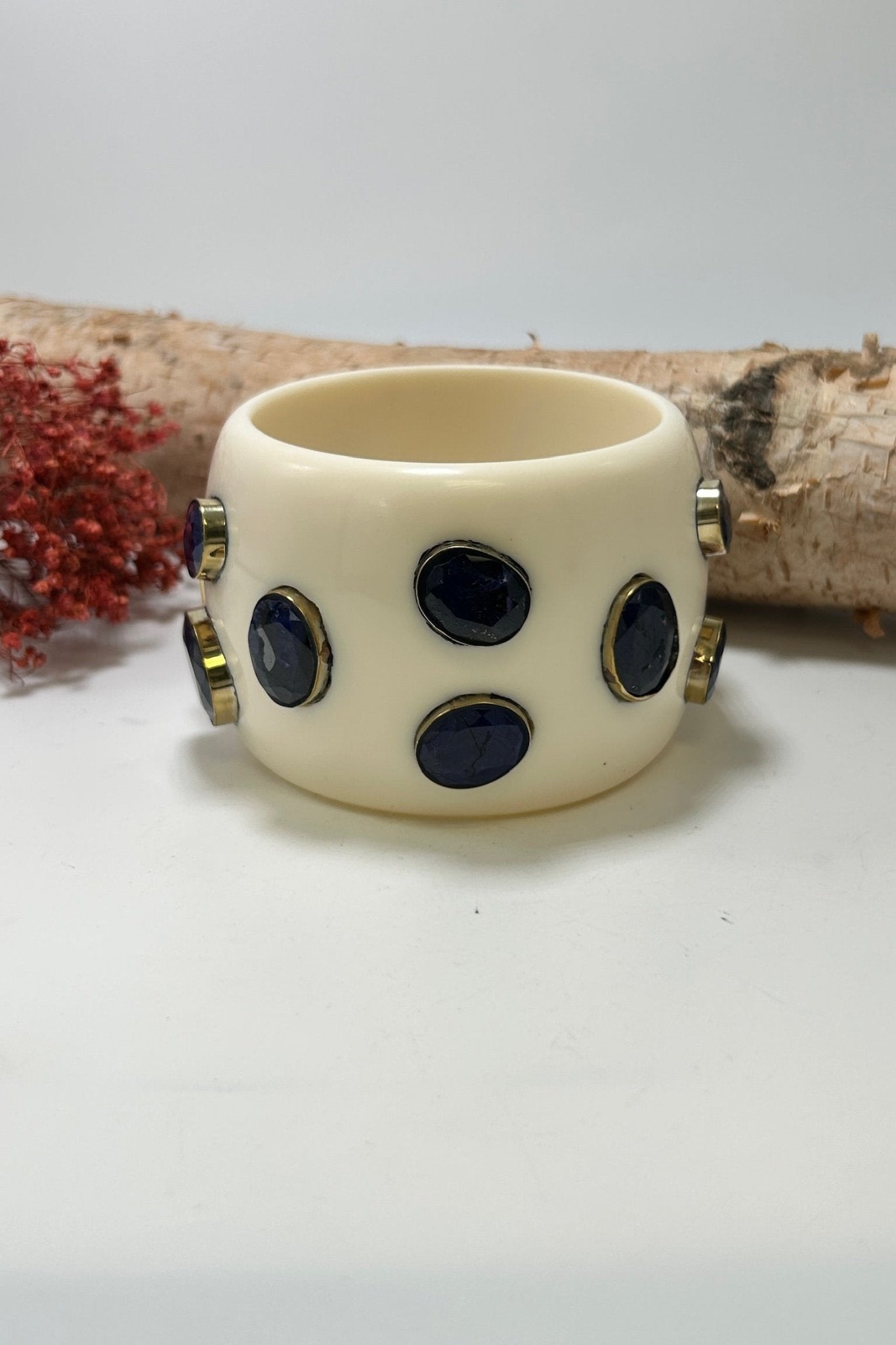 Statement Bangle in Cream w/ Black Stone - ivyandlavyboutique ivyandlavyboutique