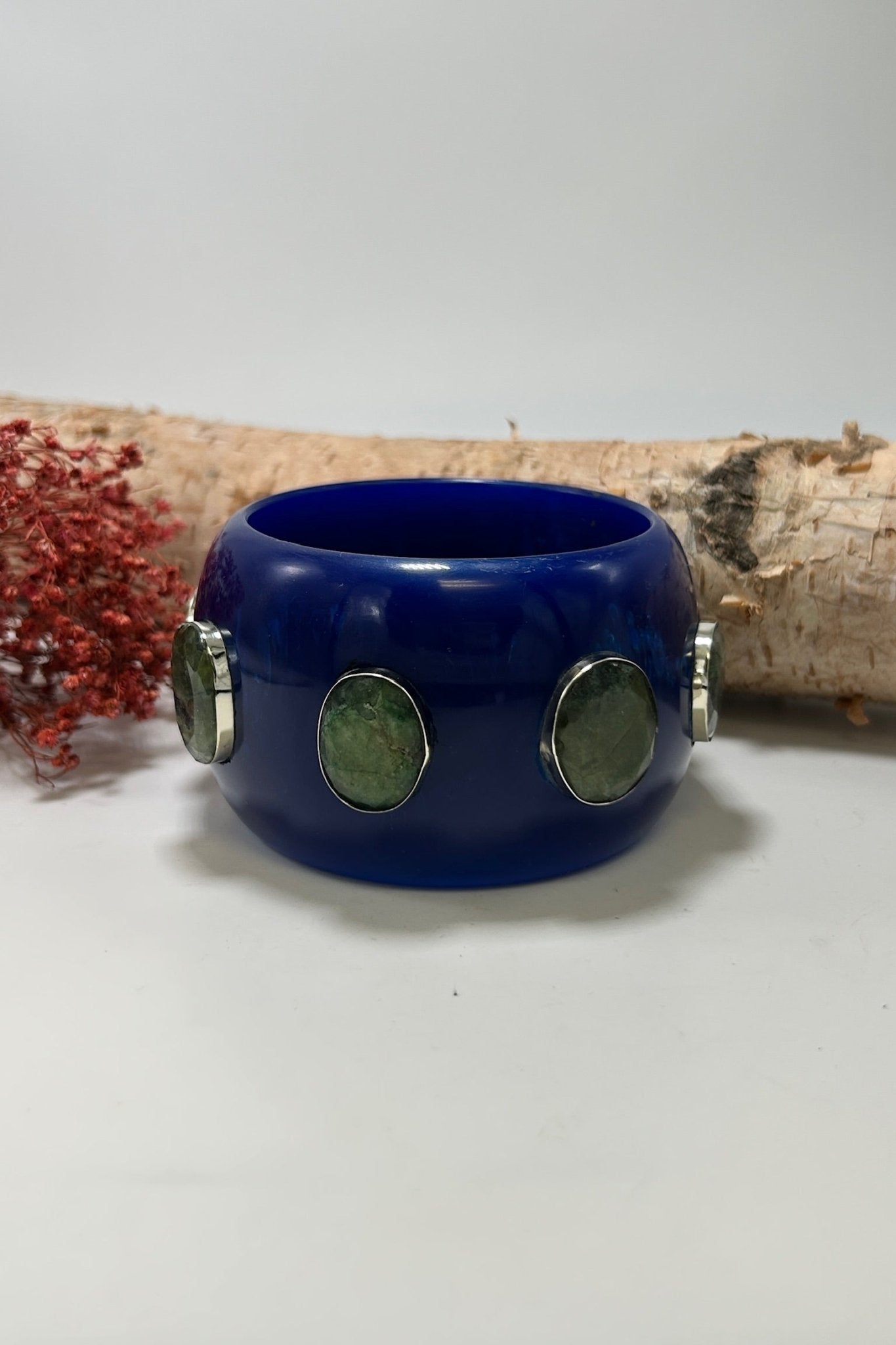 Statement Bangle in Navy w/ Moss Agate - ivyandlavyboutique ivyandlavyboutique