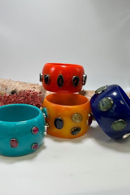 Statement Bangle in Orange w/ Multi Stone - ivyandlavyboutique ivyandlavyboutique