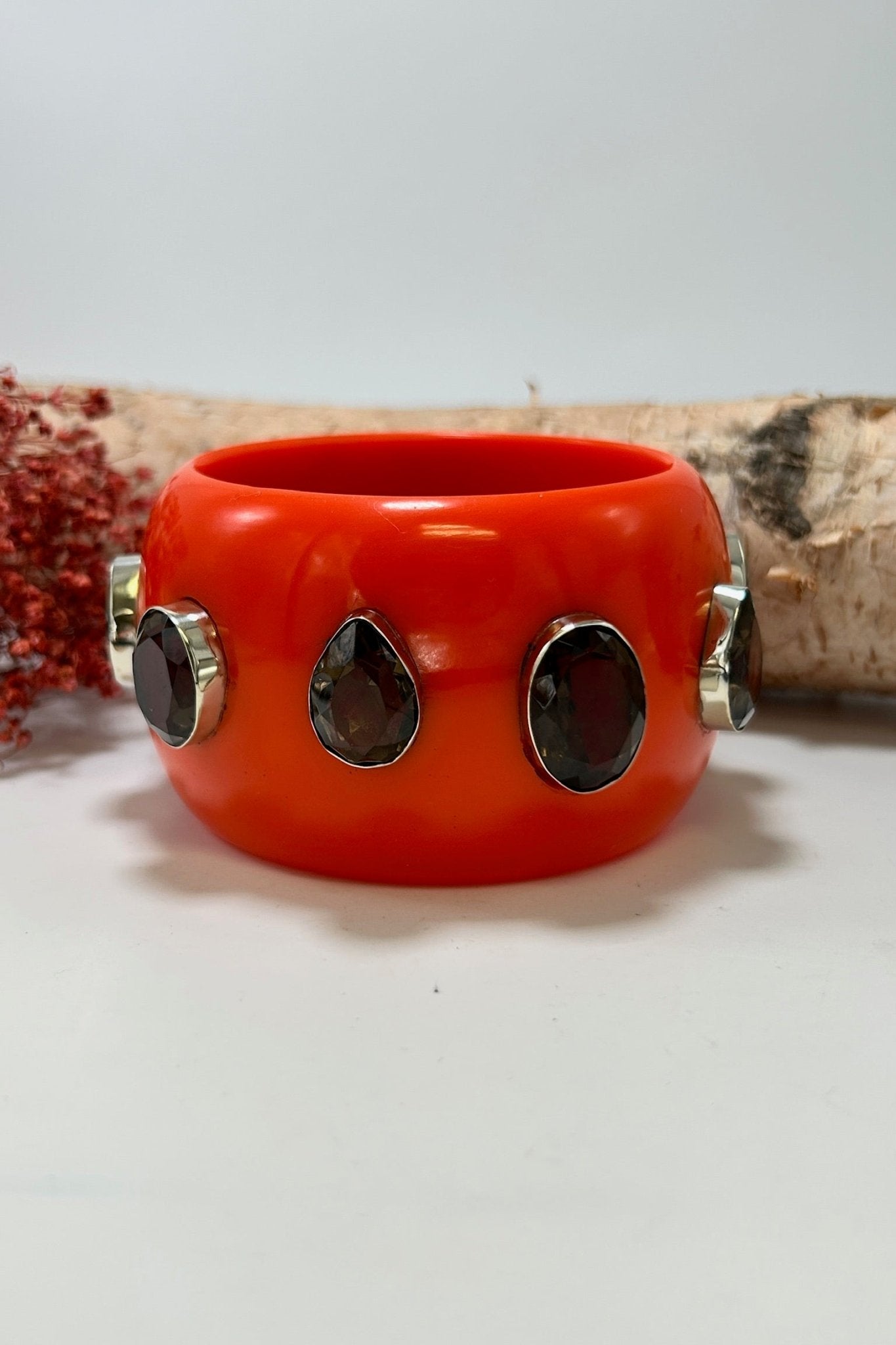 Statement Bangle in Red w/ Black Stone - ivyandlavyboutique ivyandlavyboutique