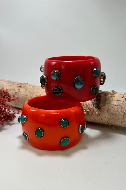 Statement Bangle in Red w/ Laboradite - ivyandlavyboutique ivyandlavyboutique