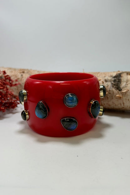 Statement Bangle in Red w/ Laboradite - ivyandlavyboutique ivyandlavyboutique