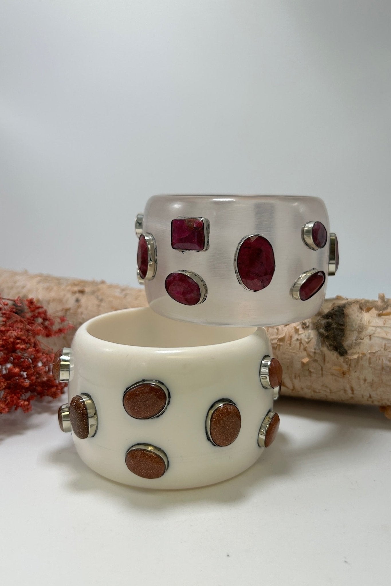Statement Bangle in White w/ Rust Sparkle - ivyandlavyboutique ivyandlavyboutique