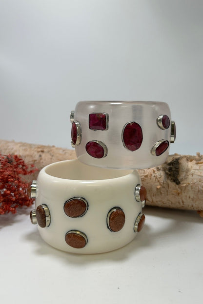 Statement Bangle in White w/ Rust Sparkle - ivyandlavyboutique ivyandlavyboutique