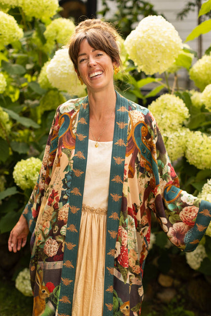 Stay Gold Opera Duster Kimono Robe w/ Rabbits Flowers & Bees - ivyandlavyboutique Market of Stars