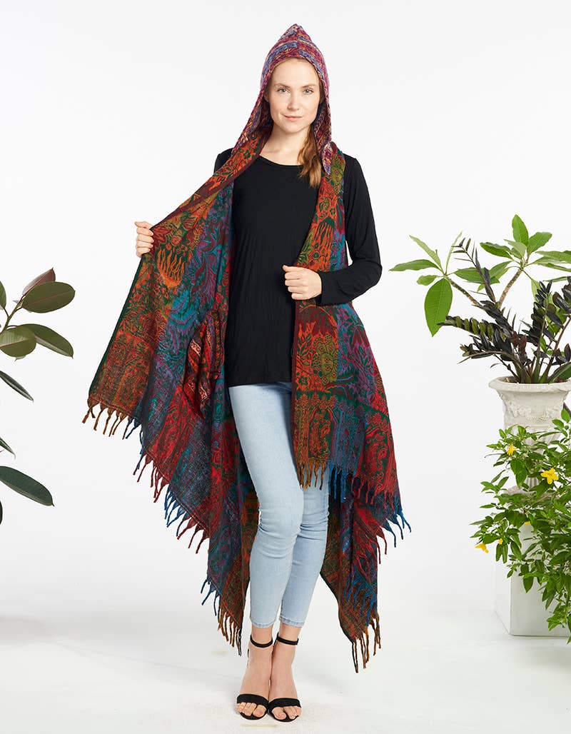 Stella Maye Long Drape Vest w/ Hood - ivyandlavyboutique Kathmandu Imports