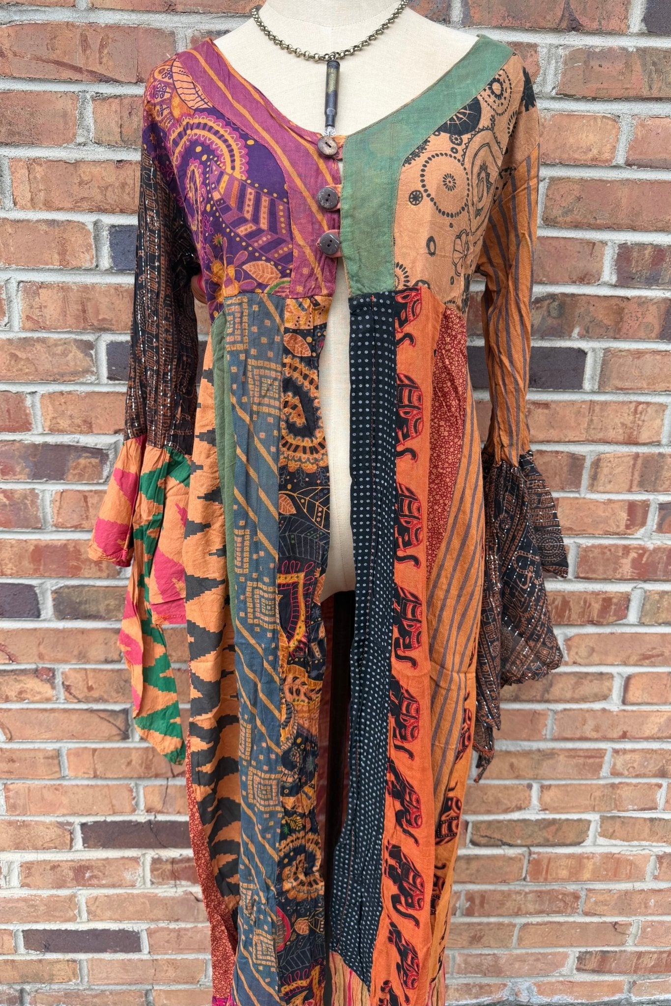 Stevie Nicks Bell Sleeve Button Front Kimono Top in Orange - ivyandlavyboutique Kathmandu Imports