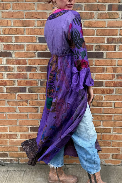 Stevie Nicks Bell Sleeve Button Front Kimono Top in Purple - ivyandlavyboutique Kathmandu Imports