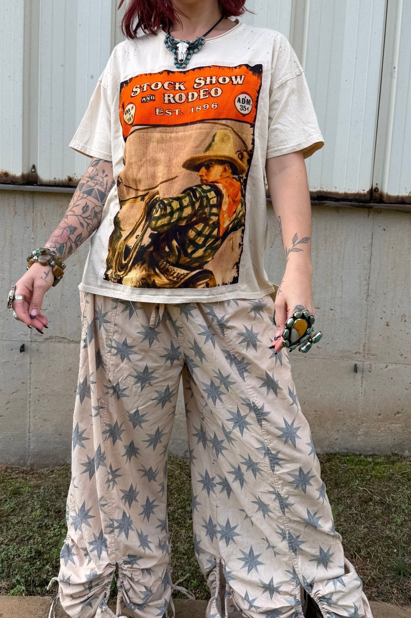 Stock Show & Rodeo Vintage Poster Oversized Patchwork Tee - ivyandlavyboutique LeParisPetit by I Love Linen