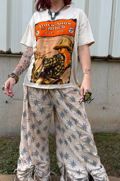 Stock Show & Rodeo Vintage Poster Oversized Patchwork Tee - ivyandlavyboutique LeParisPetit by I Love Linen