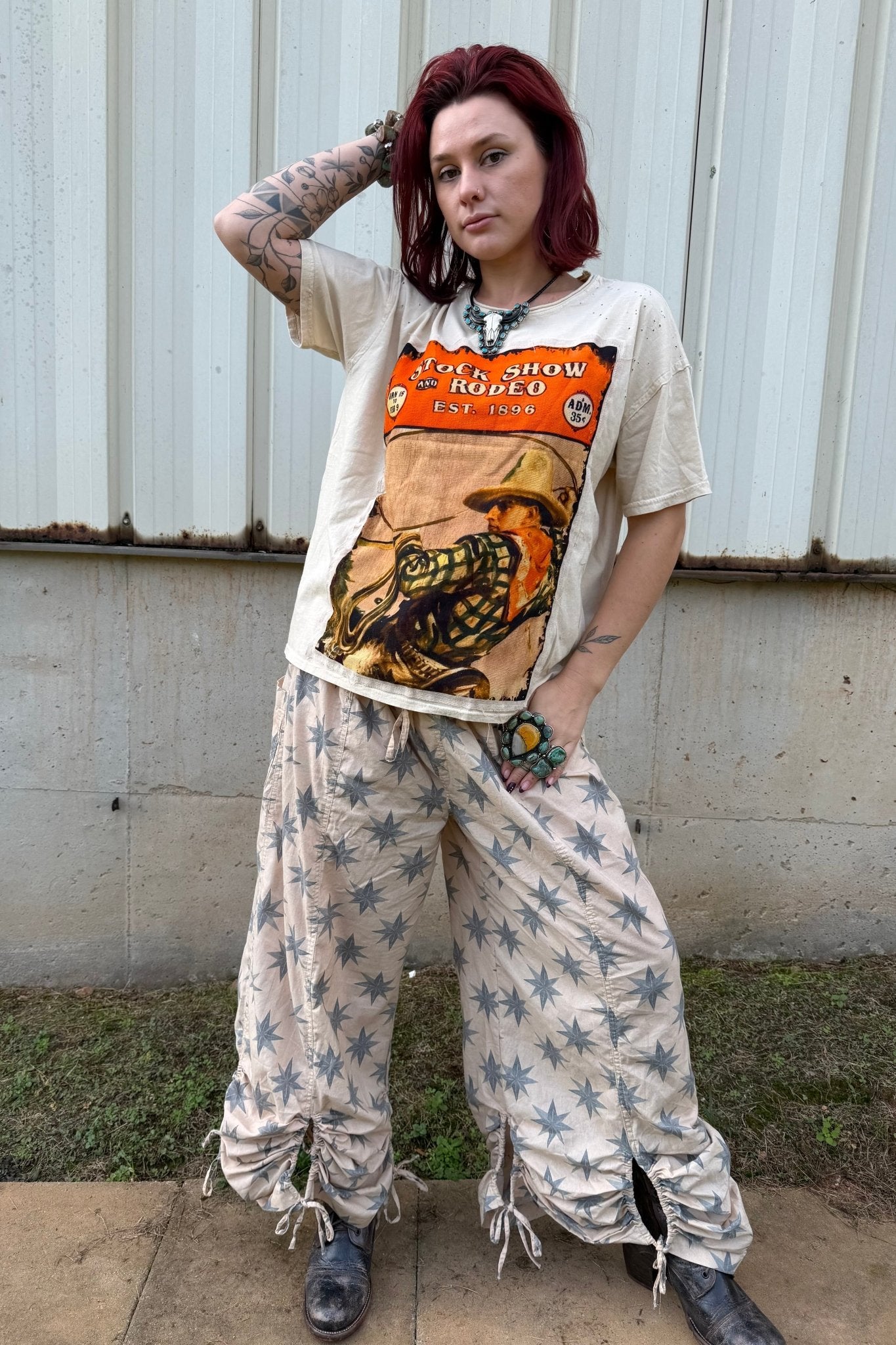 Stock Show & Rodeo Vintage Poster Oversized Patchwork Tee - ivyandlavyboutique LeParisPetit by I Love Linen