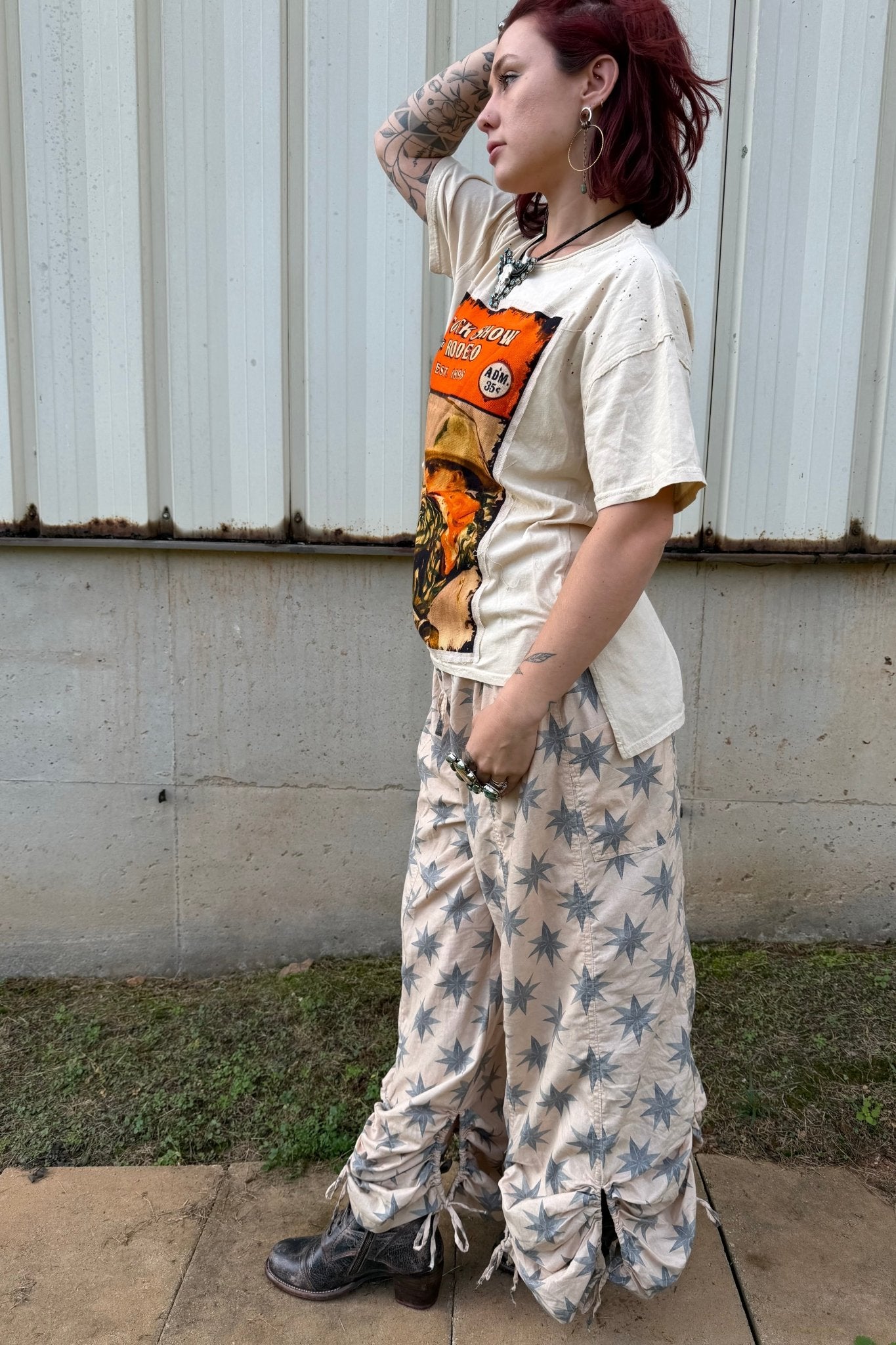 Stock Show & Rodeo Vintage Poster Oversized Patchwork Tee - ivyandlavyboutique LeParisPetit by I Love Linen