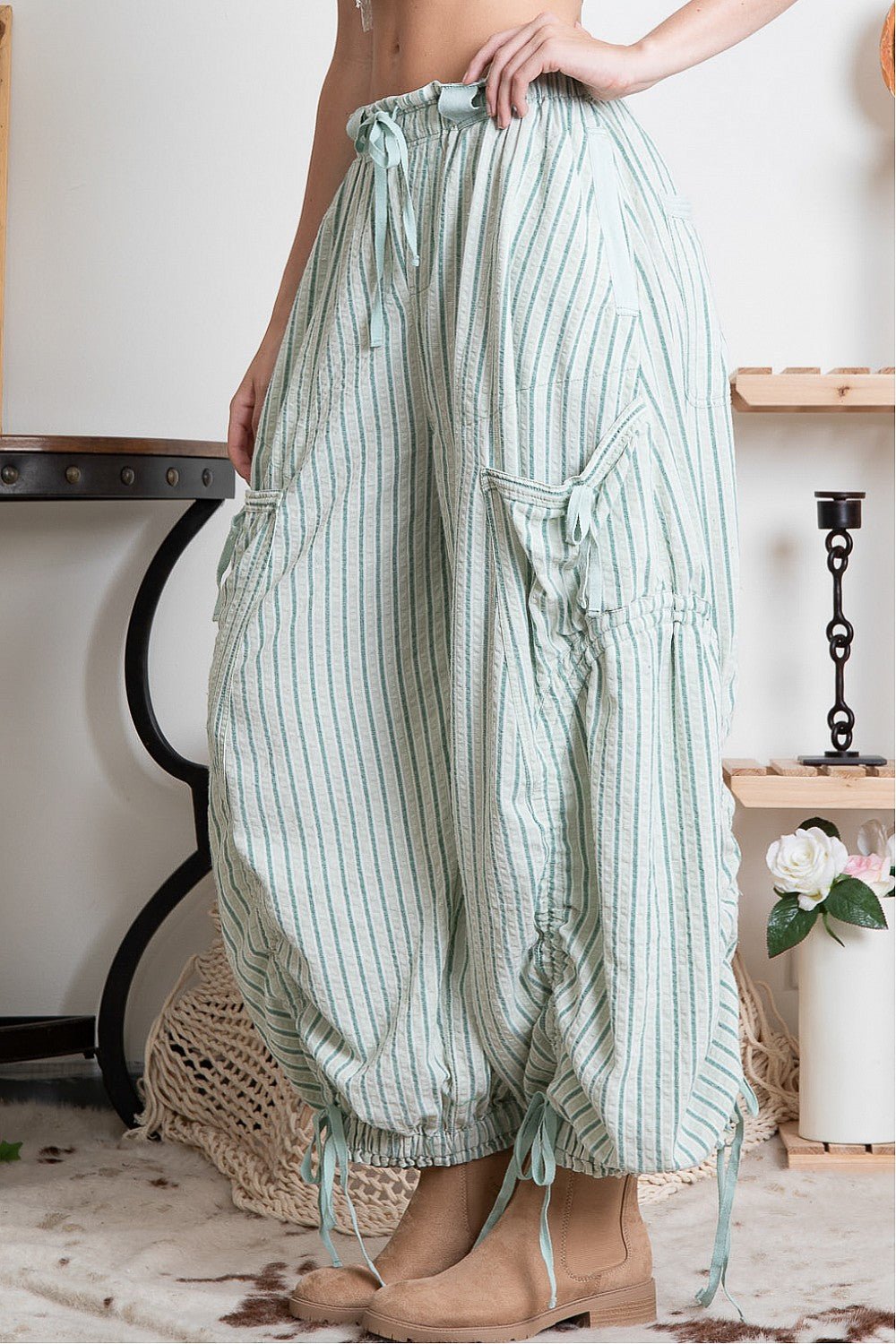 STRIPE CARGO DRAWSTRING PANTS - ivyandlavyboutique Blue Velvet