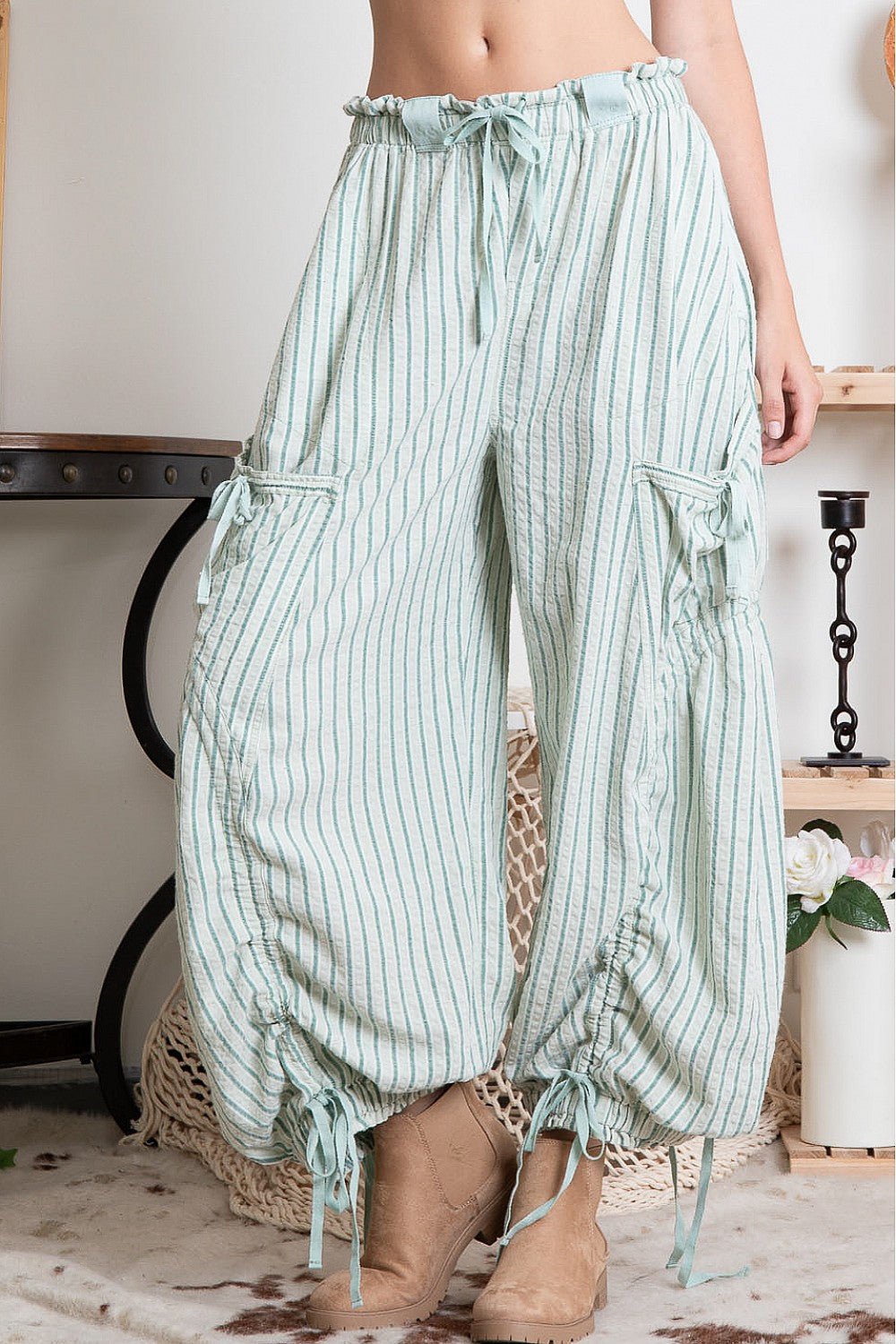 STRIPE CARGO DRAWSTRING PANTS - ivyandlavyboutique Blue Velvet