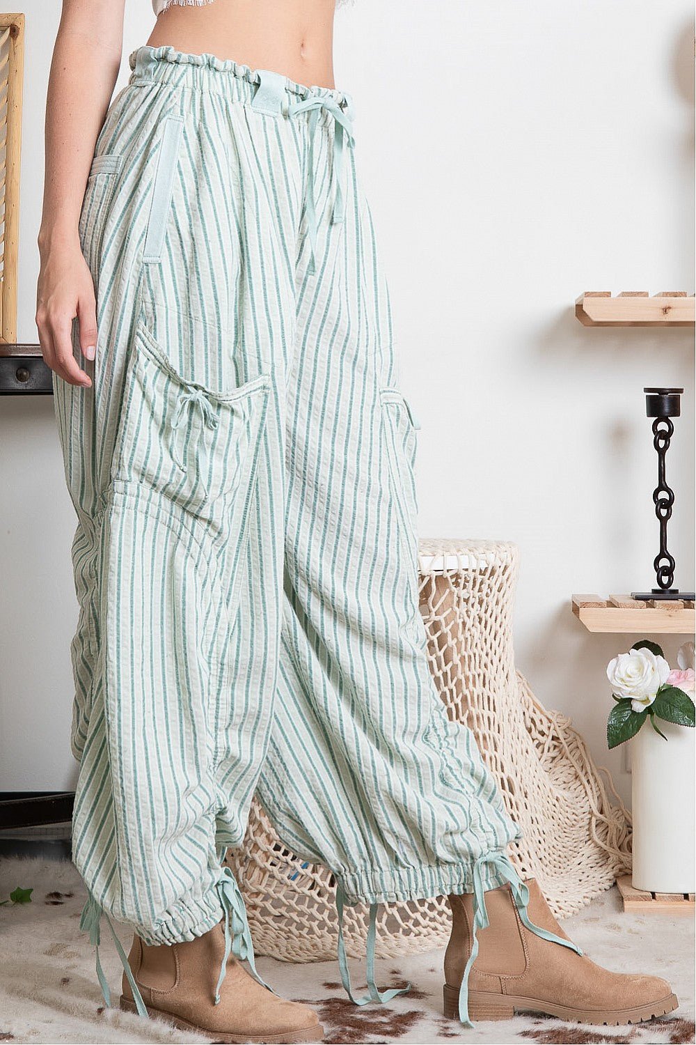 STRIPE CARGO DRAWSTRING PANTS - ivyandlavyboutique Blue Velvet
