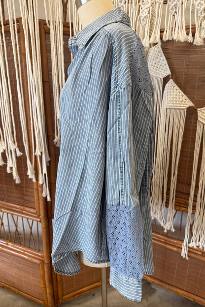 Striped Blouse with Crochet Details - ivyandlavyboutique Blue Velvet