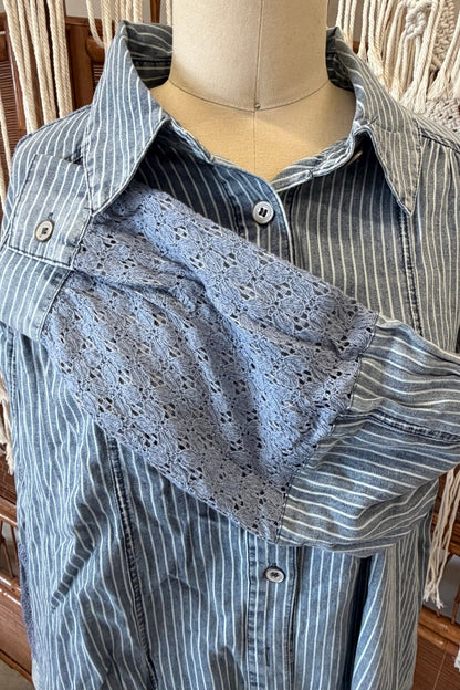 Striped Blouse with Crochet Details - ivyandlavyboutique Blue Velvet
