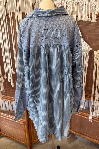 Striped Blouse with Crochet Details - ivyandlavyboutique Blue Velvet