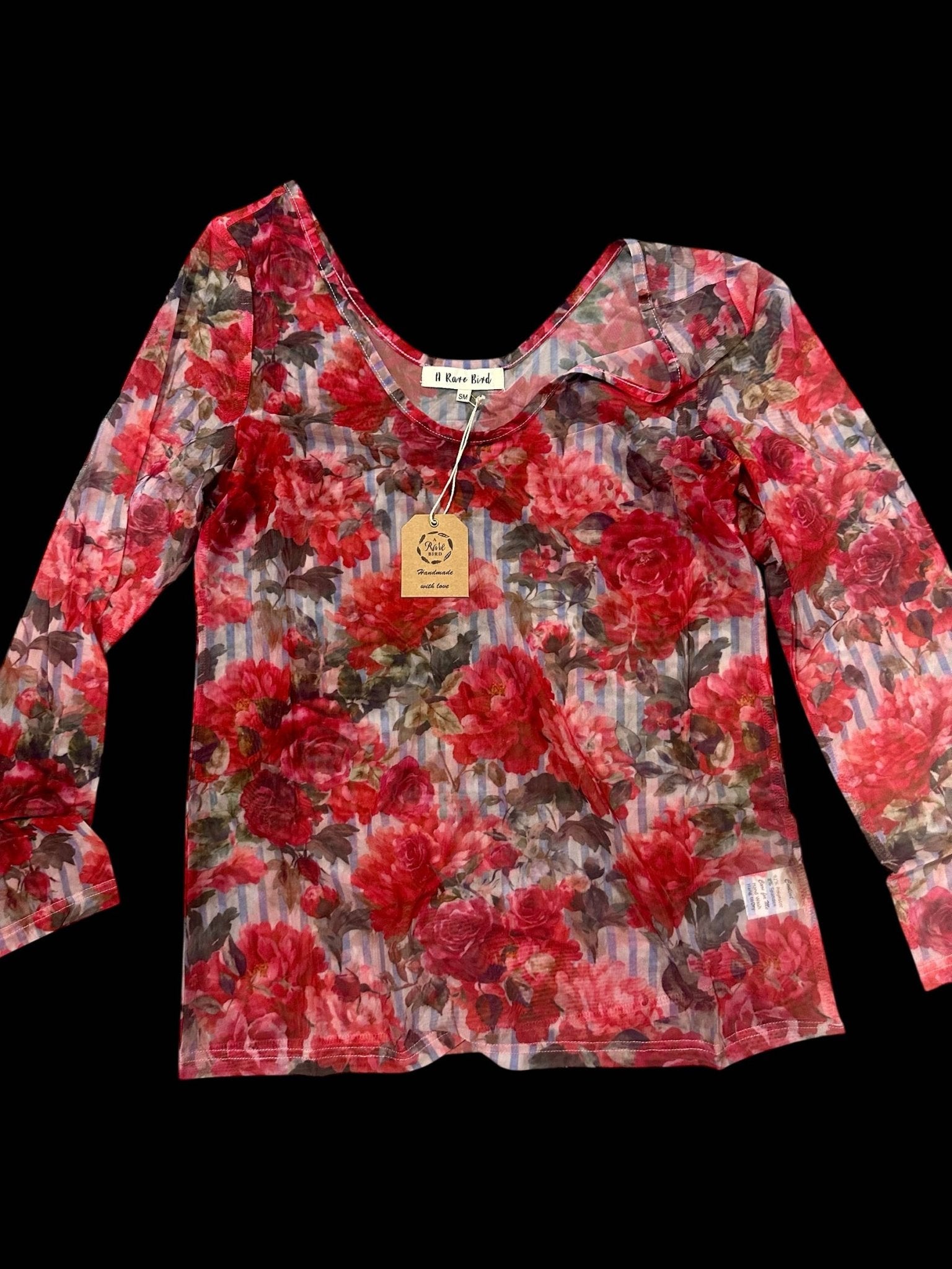 Stripes and Roses Mesh Top - ivyandlavyboutique A Rare Bird Shop