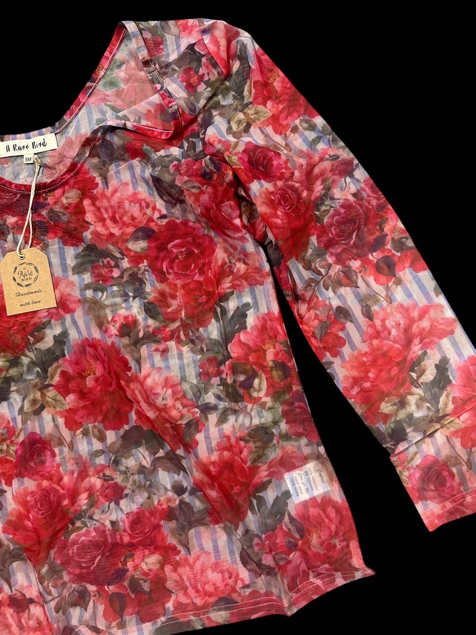 Stripes and Roses Mesh Top - ivyandlavyboutique A Rare Bird Shop