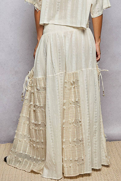 Summer Boho Ruffle Contrast Shell Trim Wide Leg Pants - ivyandlavyboutique Pol Clothing