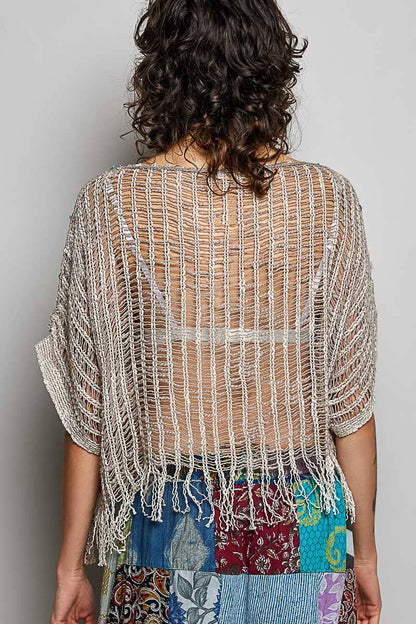 Summer Breeze Boho Tassel Rivet Accent Round Neck Short Sleeve - ivyandlavyboutique Pol Clothing