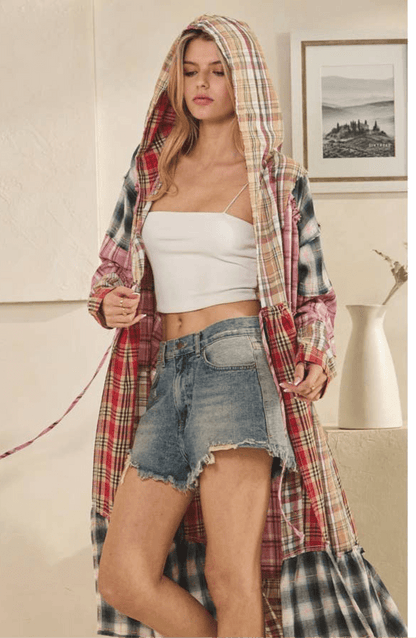 Sweet Fall Night Flannel Duster w/ Front Tie - ivyandlavyboutique Oli&Hali