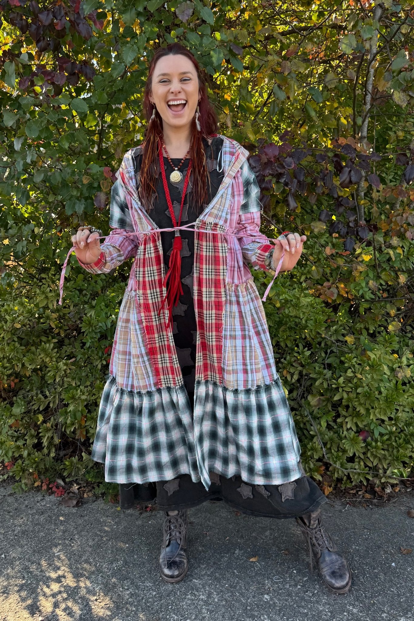Sweet Fall Night Flannel Duster w/ Front Tie - ivyandlavyboutique Oli&Hali