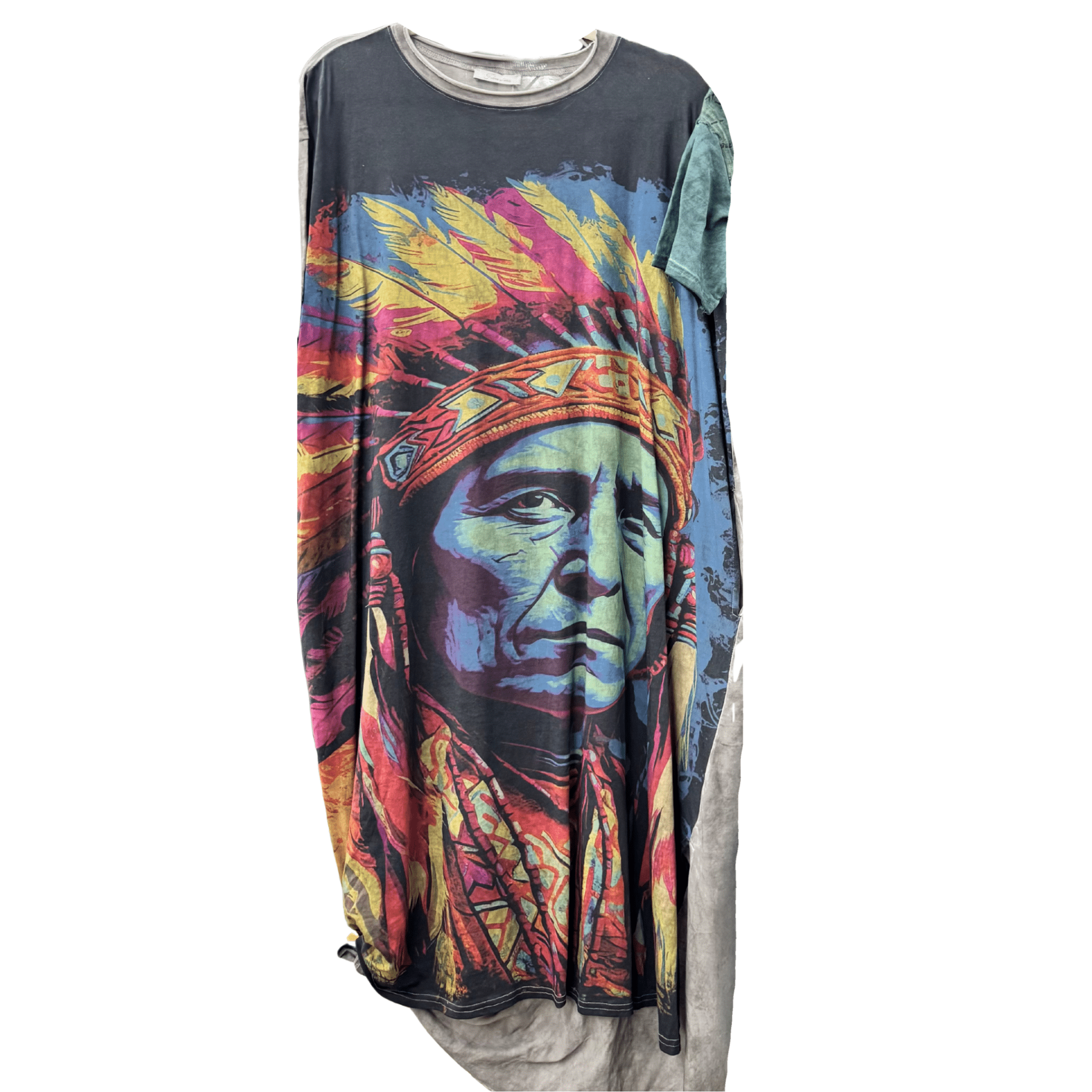 T-Shirt Dress with Colorful Print of Indian Chief - ivyandlavyboutique LeParisPetit by I Love Linen