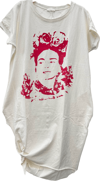 T-Shirt Dress with Frida Kahlo Graphic - ivyandlavyboutique LeParisPetit by I Love Linen
