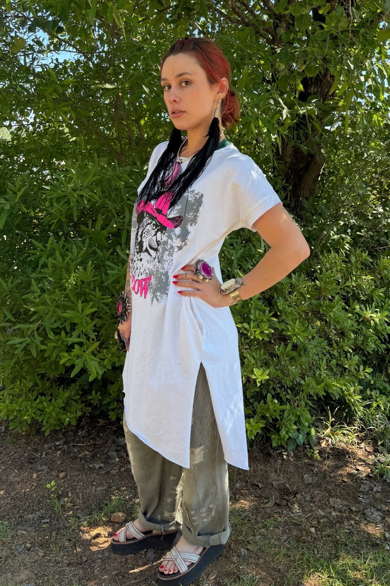 T-Shirt Dress with Kitschy Meow Smoking Cat - ivyandlavyboutique LeParisPetit by I Love Linen