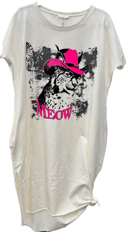 T-Shirt Dress with Kitschy Meow Smoking Cat - ivyandlavyboutique LeParisPetit by I Love Linen
