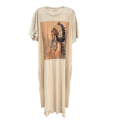T-Shirt Dress with Patchwork of Indian Chief - ivyandlavyboutique LeParisPetit by I Love Linen