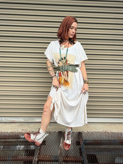 T-Shirt Dress with Patchwork of Indian Chief - ivyandlavyboutique LeParisPetit by I Love Linen