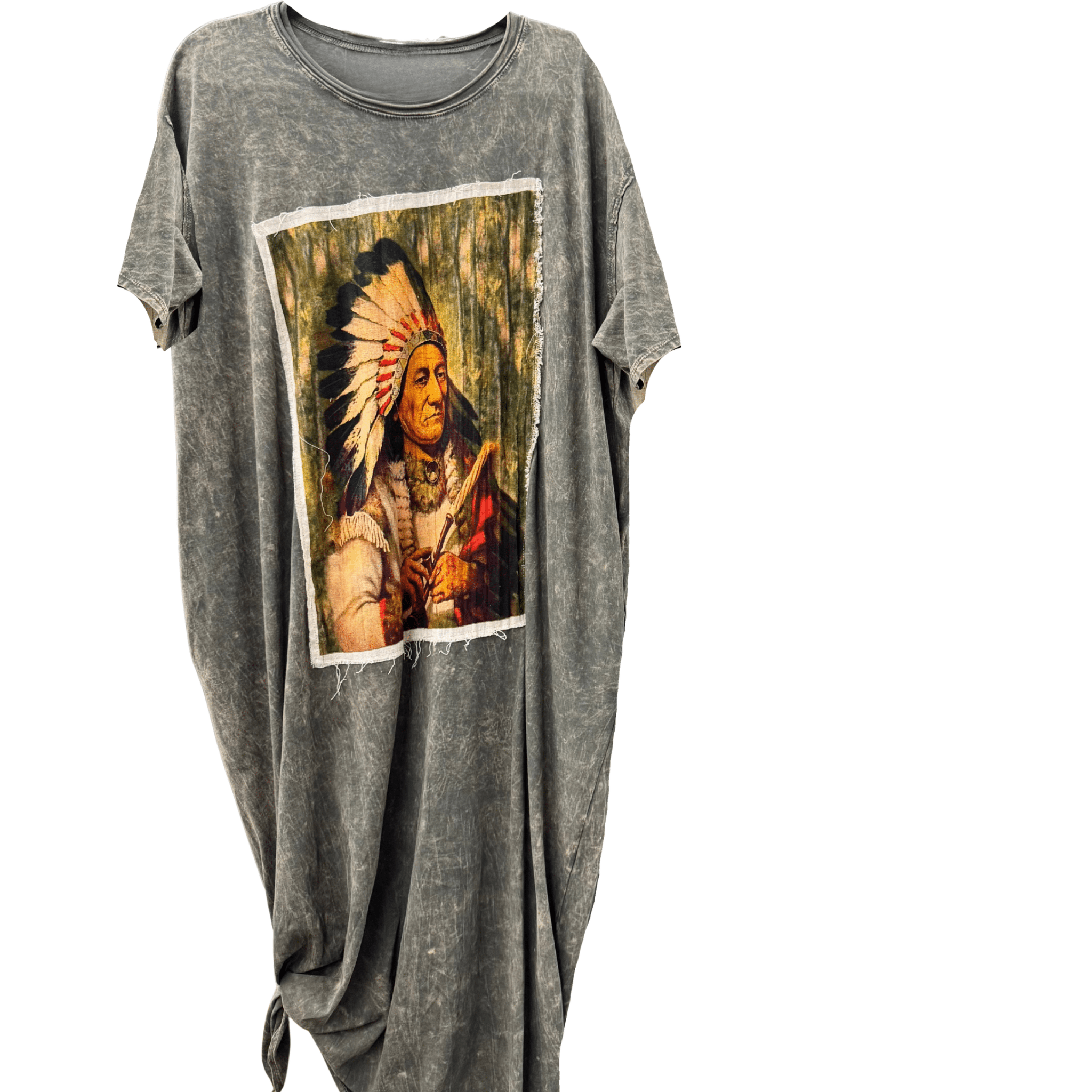 T-Shirt Dress with Patchwork Print of Sitting Bull - ivyandlavyboutique LeParisPetit by I Love Linen