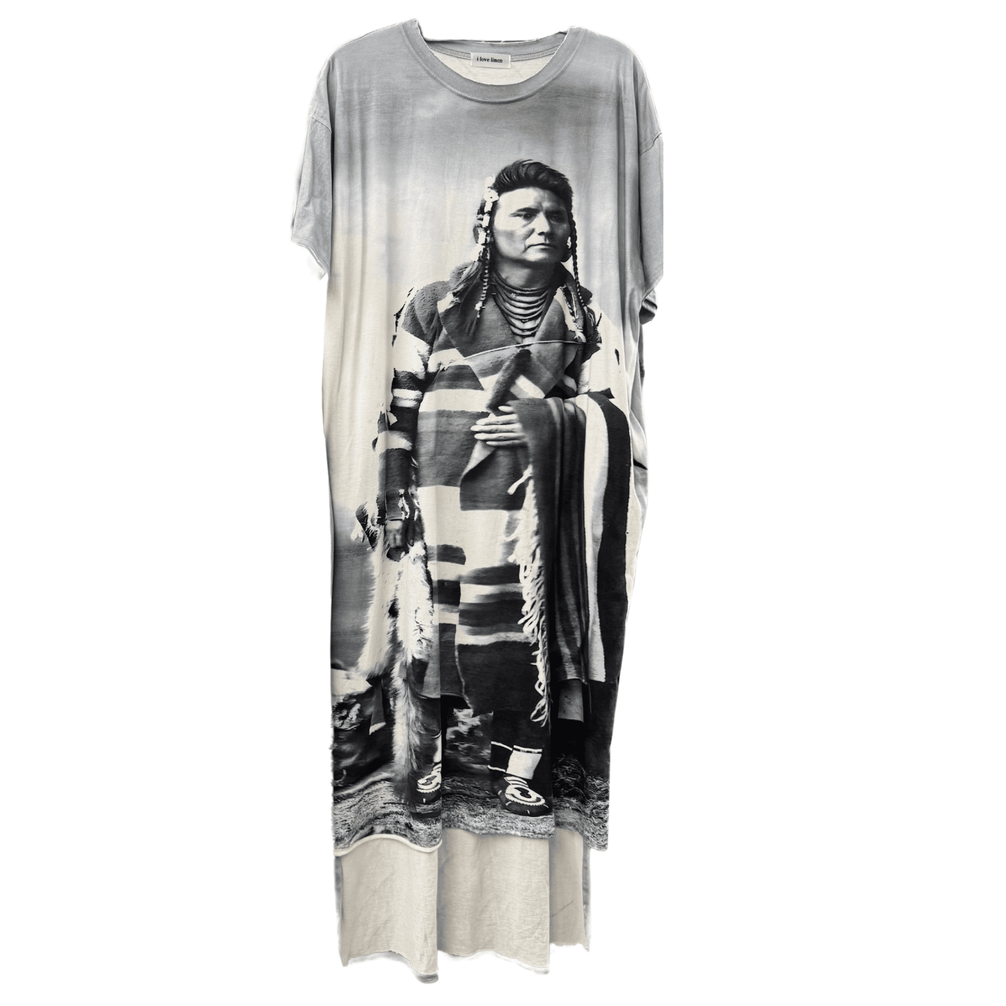 T-Shirt Dress with Print of Chief Joseph, Standing - ivyandlavyboutique LeParisPetit by I Love Linen