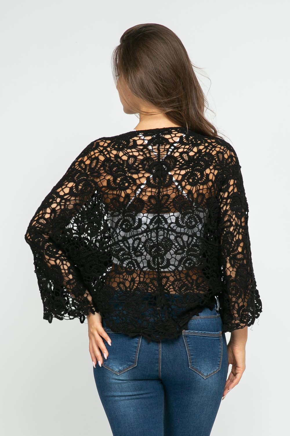 Talita Crochet Black Kimono Wrap - ivyandlavyboutique Raj Trading & Imports (USA) Inc.
