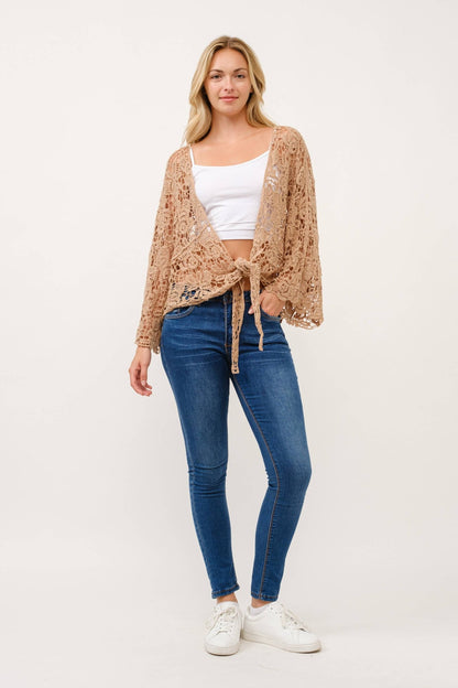 Talita Crochet Mocha Kimono Wrap - ivyandlavyboutique Raj Trading & Imports (USA) Inc.