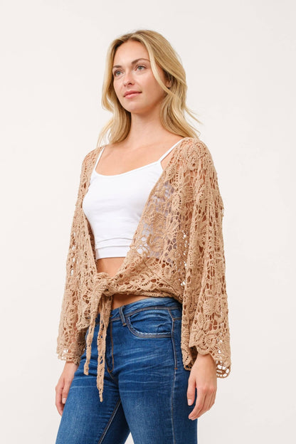 Talita Crochet Mocha Kimono Wrap - ivyandlavyboutique Raj Trading & Imports (USA) Inc.