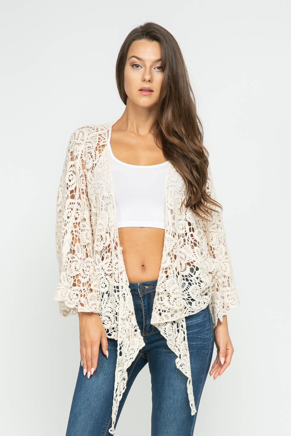 Talita Crochet Natural Kimono Wrap - ivyandlavyboutique Raj Trading & Imports (USA) Inc.