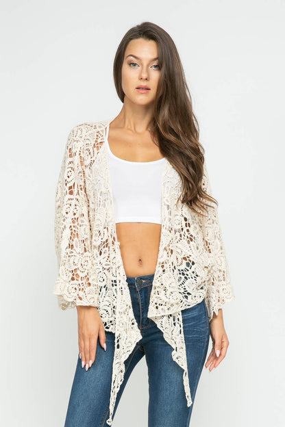Talita Crochet Natural Kimono Wrap - ivyandlavyboutique Raj Trading & Imports (USA) Inc.
