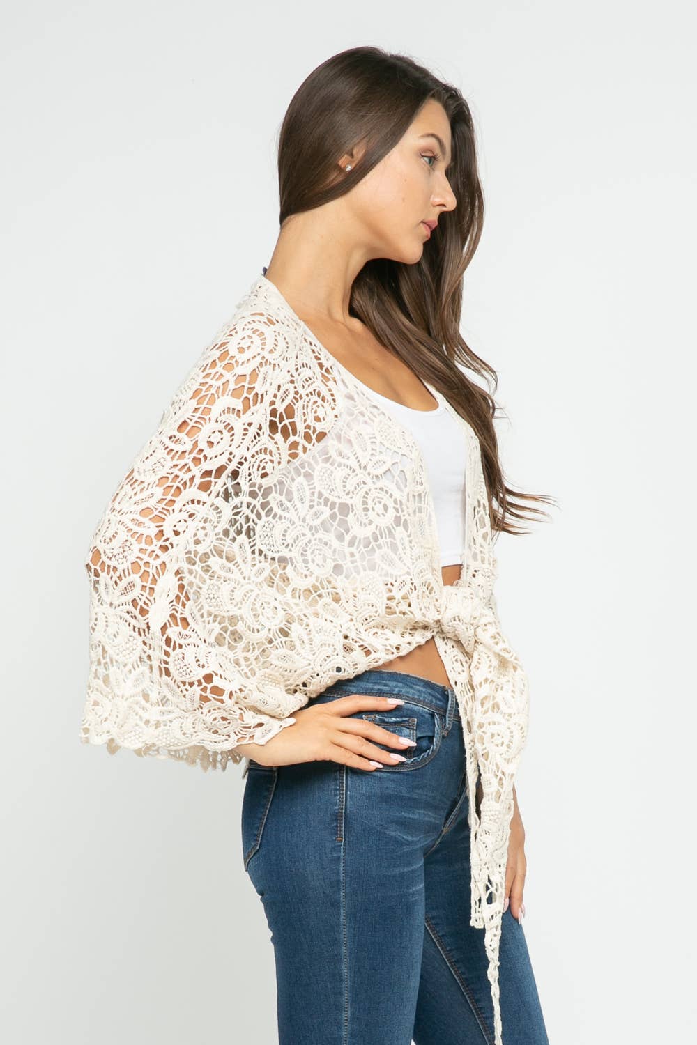 Talita Crochet Natural Kimono Wrap - ivyandlavyboutique Raj Trading & Imports (USA) Inc.