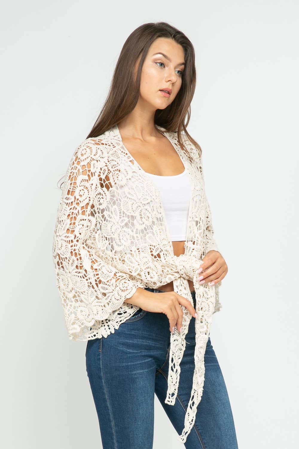 Talita Crochet Natural Kimono Wrap - ivyandlavyboutique Raj Trading & Imports (USA) Inc.