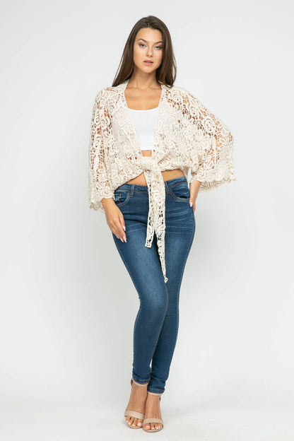 Talita Crochet Natural Kimono Wrap - ivyandlavyboutique Raj Trading & Imports (USA) Inc.