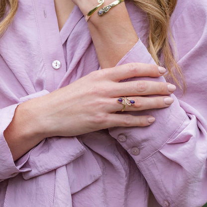 Tanvi Collection Ring - Gold with Double Amethyst - ivyandlavyboutique Anju Jewelry