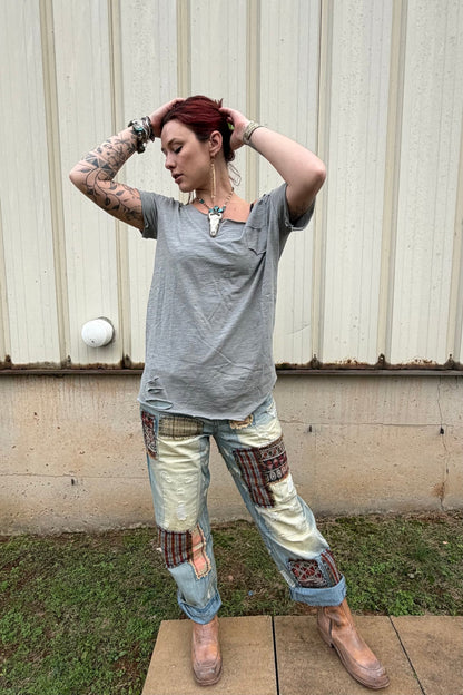 Tattered Vintage Tee in Grey - ivyandlavyboutique A Rare Bird Shop