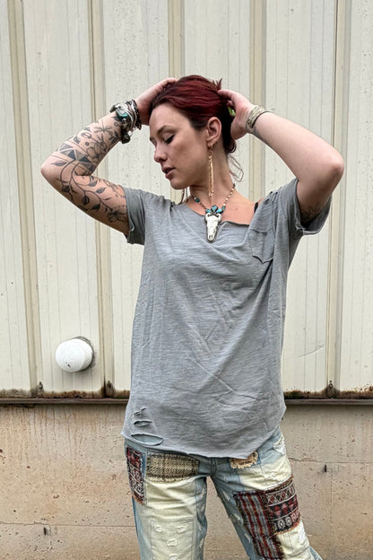 Tattered Vintage Tee in Grey - ivyandlavyboutique A Rare Bird Shop
