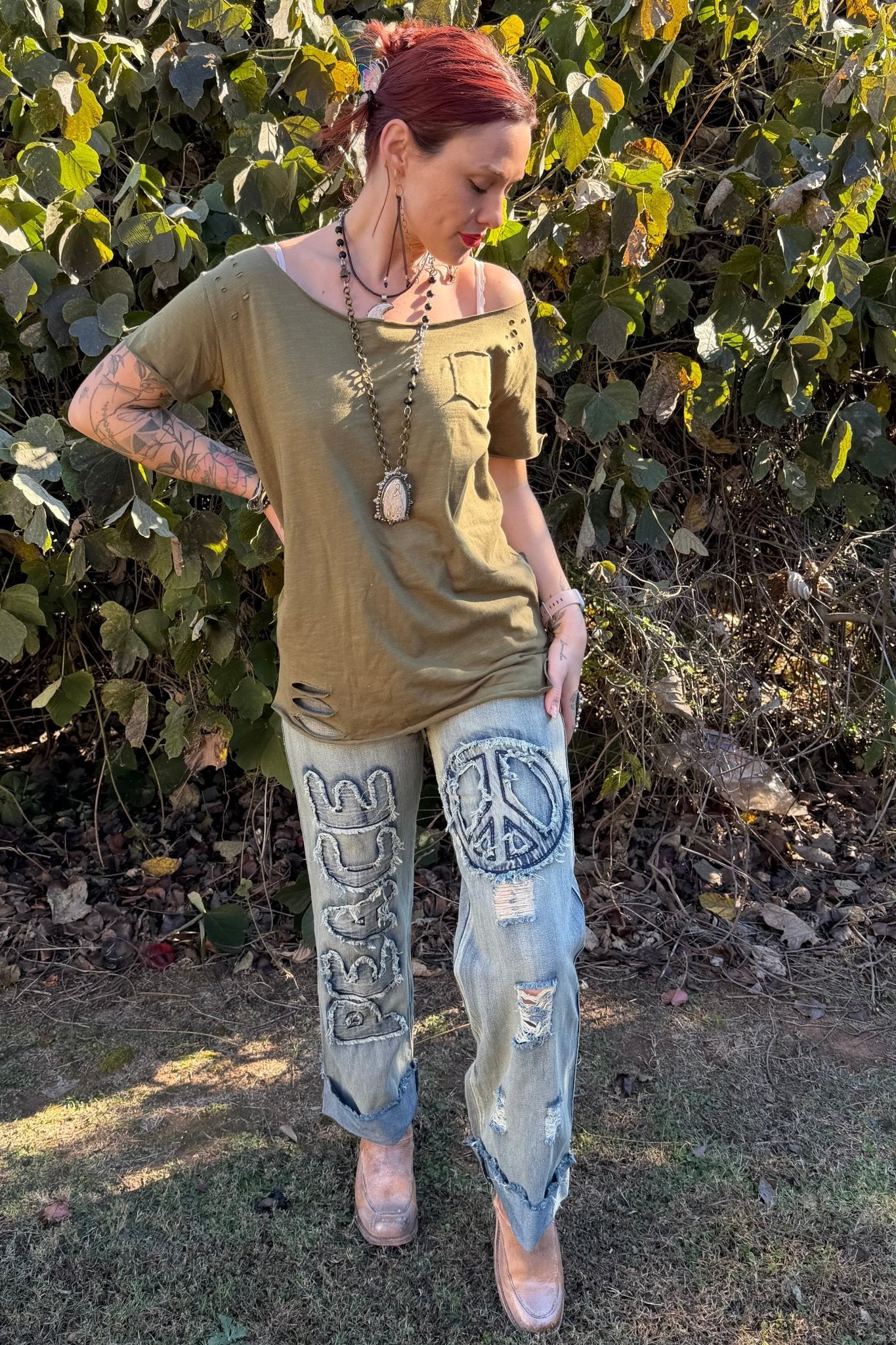 Tattered Vintage Tee in Olive - ivyandlavyboutique A Rare Bird Shop